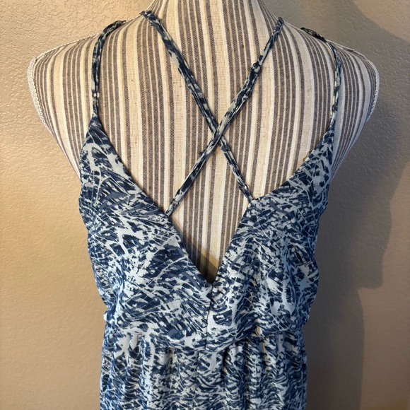 One Clothing Maxi Dress Medium Blue White Patterned Sleeveless Elastic Waist - Picture 7 of 16